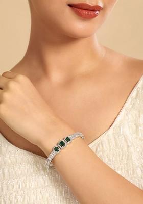 Women Brass Cubic Zirconia Handcrafted Rhodium Plated Bangle Style Bracelet