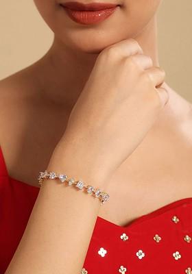 Women Brass Cubic Zirconia Handcrafted Gold Plated Ring Bracelet