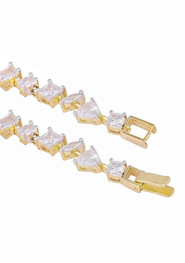 Women Brass Cubic Zirconia Handcrafted Gold Plated Ring Bracelet - Indya