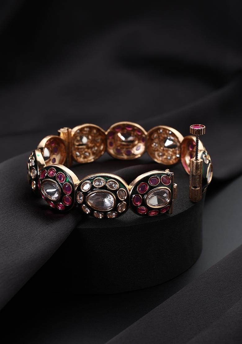 Red Polki Brass Bangle - Indya