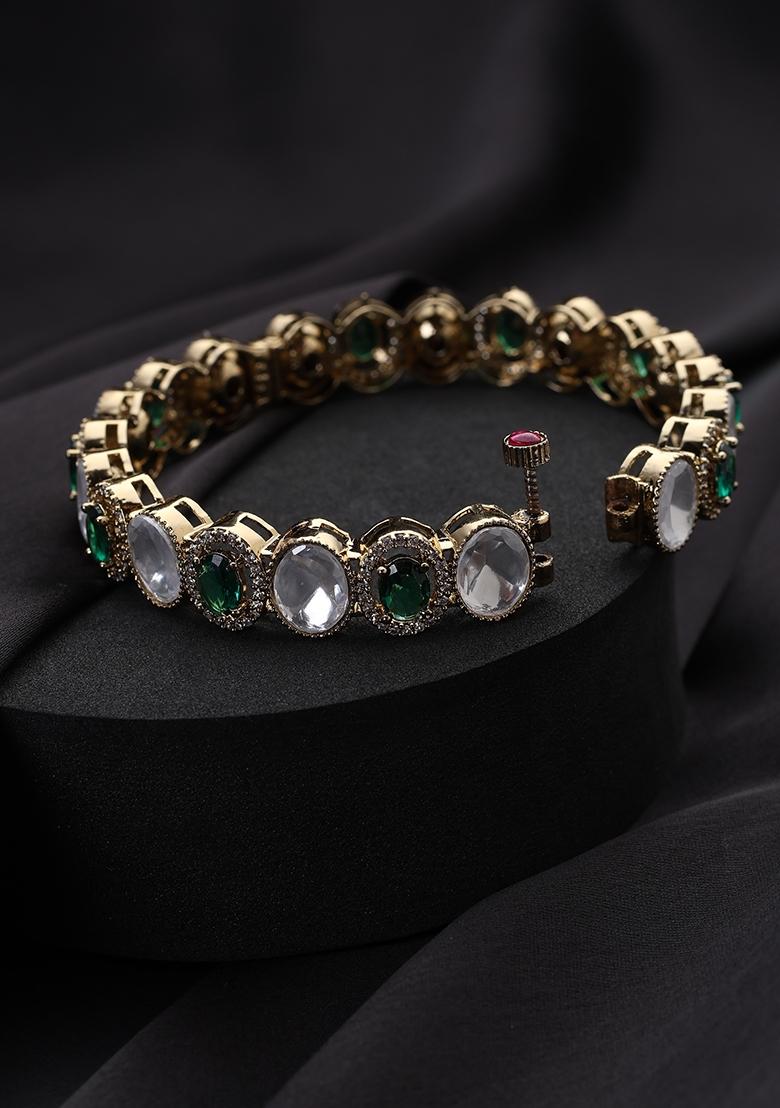 Green Polki Brass Bangle - Indya