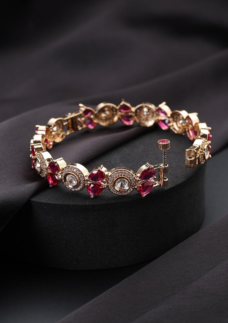 Red Polki Brass Bangle - Indya