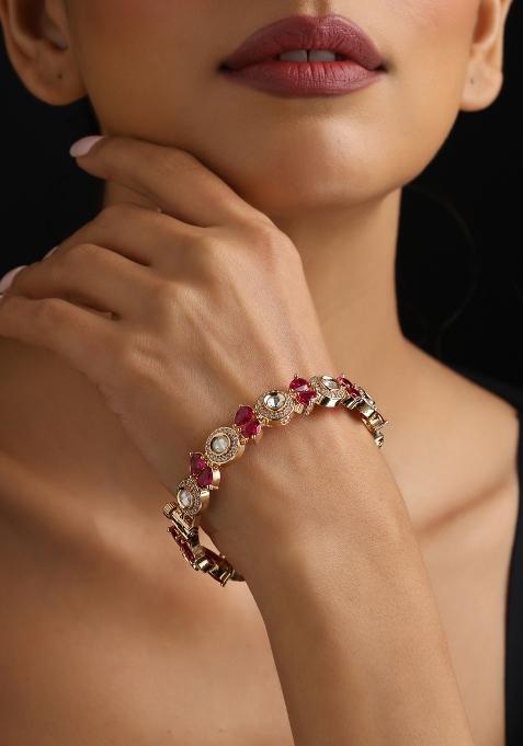 Red Polki Brass Bangle