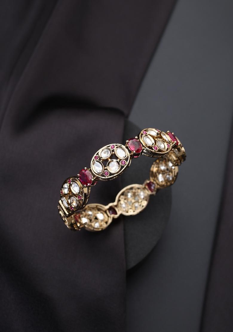 Red Polki Brass Bangle - Indya