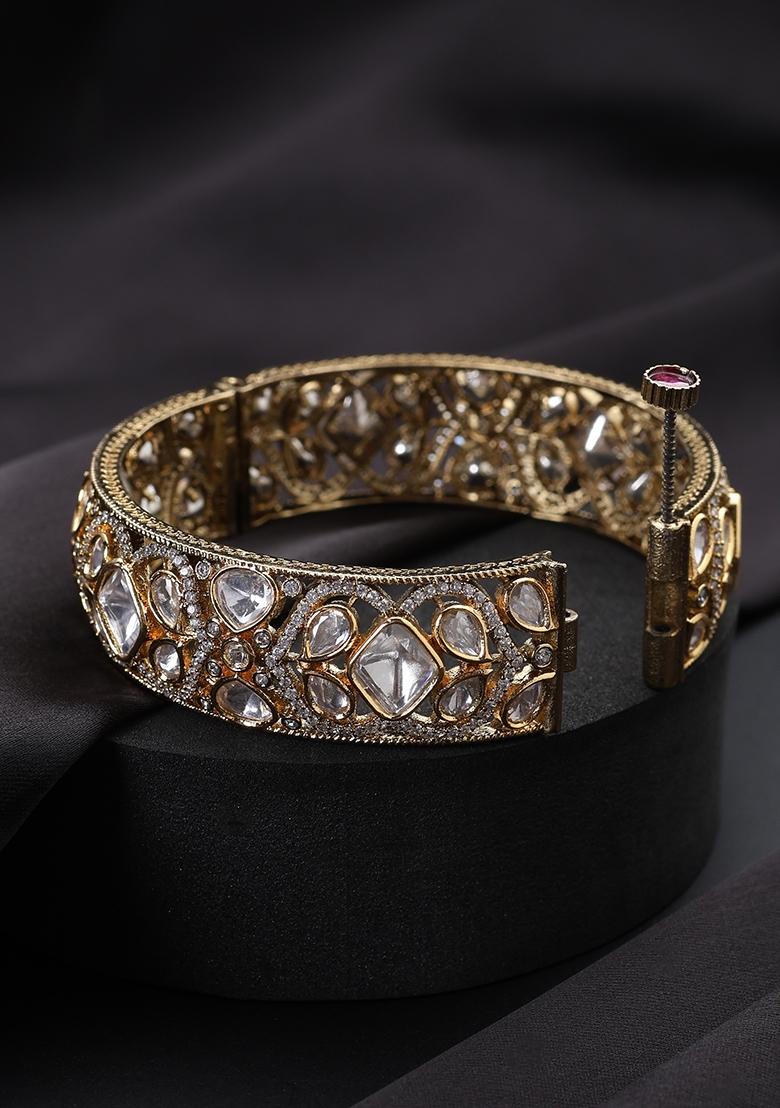 Gold Polki Brass Bangle - Indya