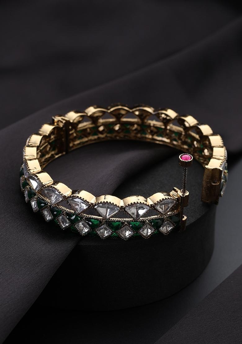 Green Polki Brass Bangle - Indya