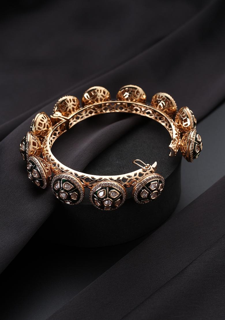 Green Polki Brass Bangle - Indya