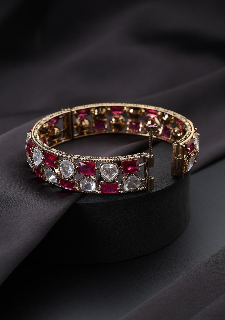 Red Polki Brass Bangle - Indya