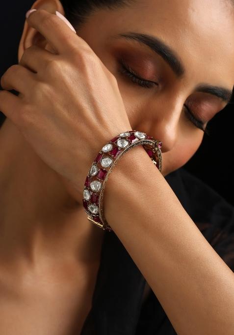 Red Polki Brass Bangle