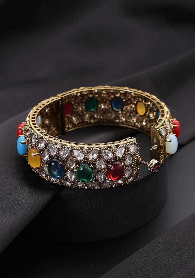 Multicolor Polki Brass Bangle - Indya