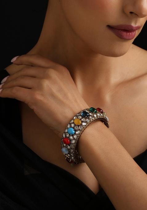 Multicolor Polki Brass Bangle