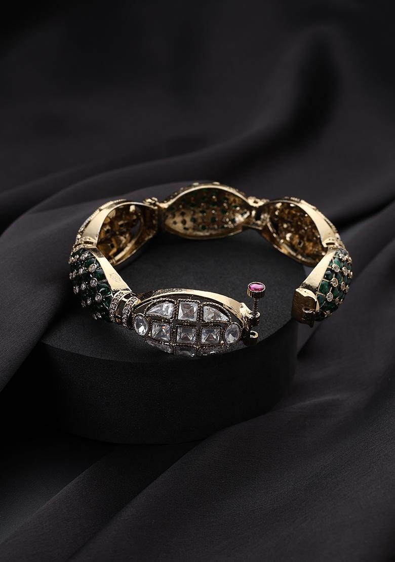 Green Polki Brass Bangle - Indya