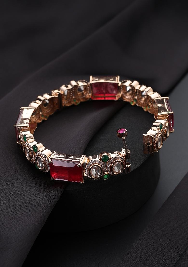 Red Polki Brass Bangle - Indya