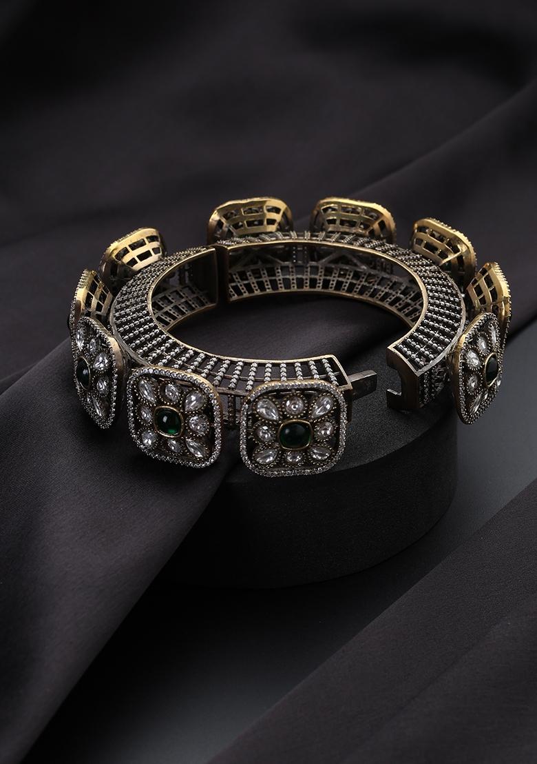 Green Polki Brass Bangle - Indya