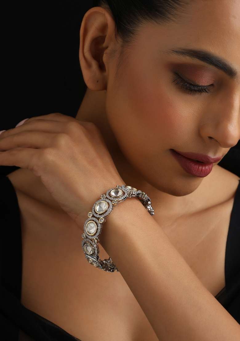 Silver Polki Brass Bangle - Indya