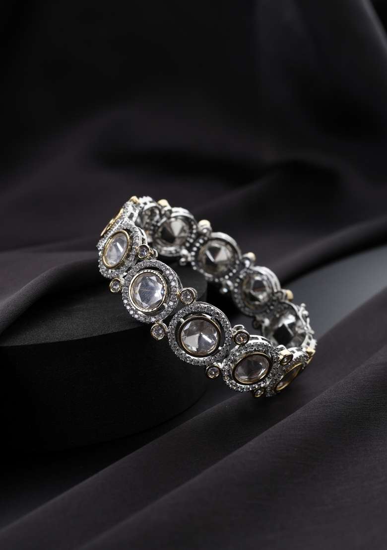 Silver Polki Brass Bangle - Indya