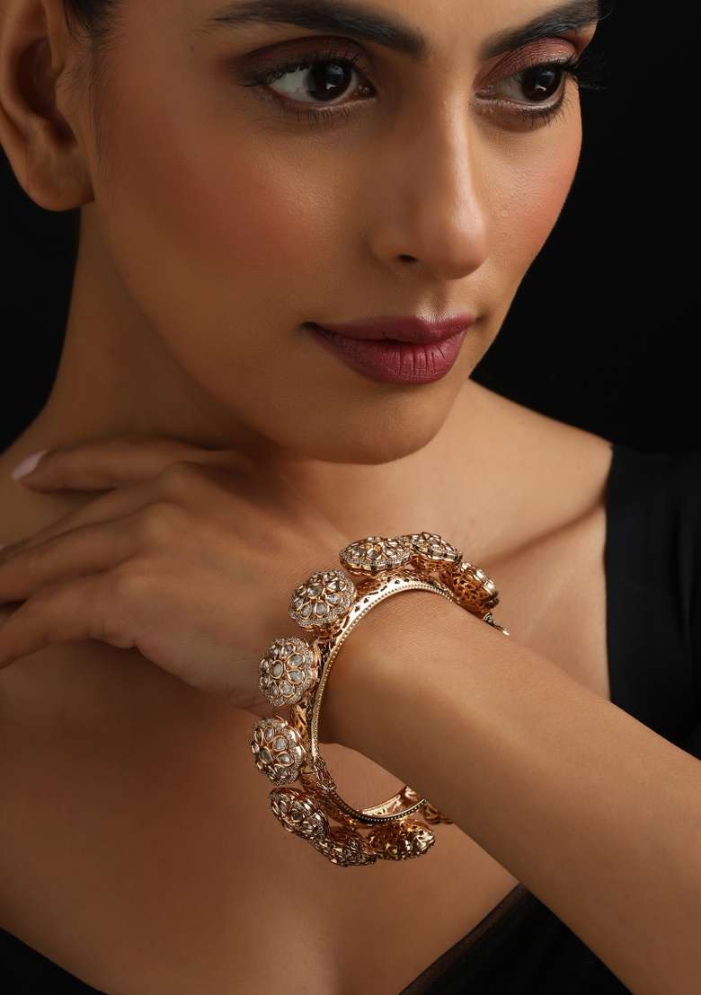 Rose Gold Polki Brass Bangle - Indya