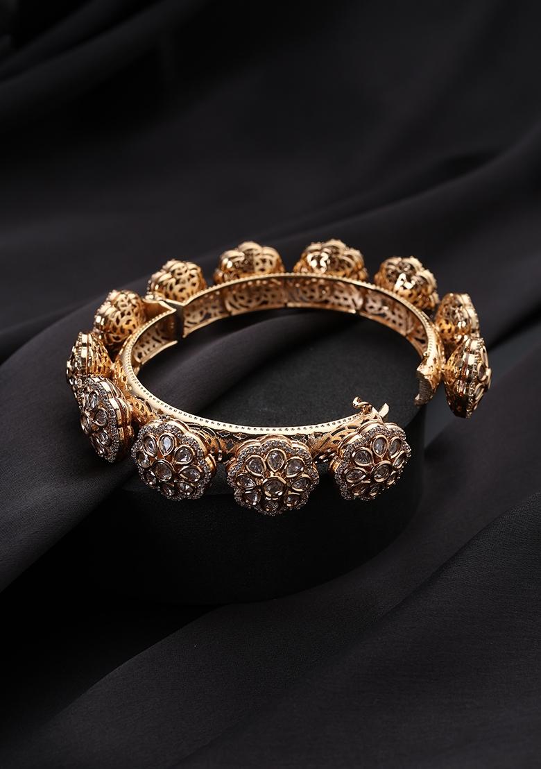 Rose Gold Polki Brass Bangle - Indya