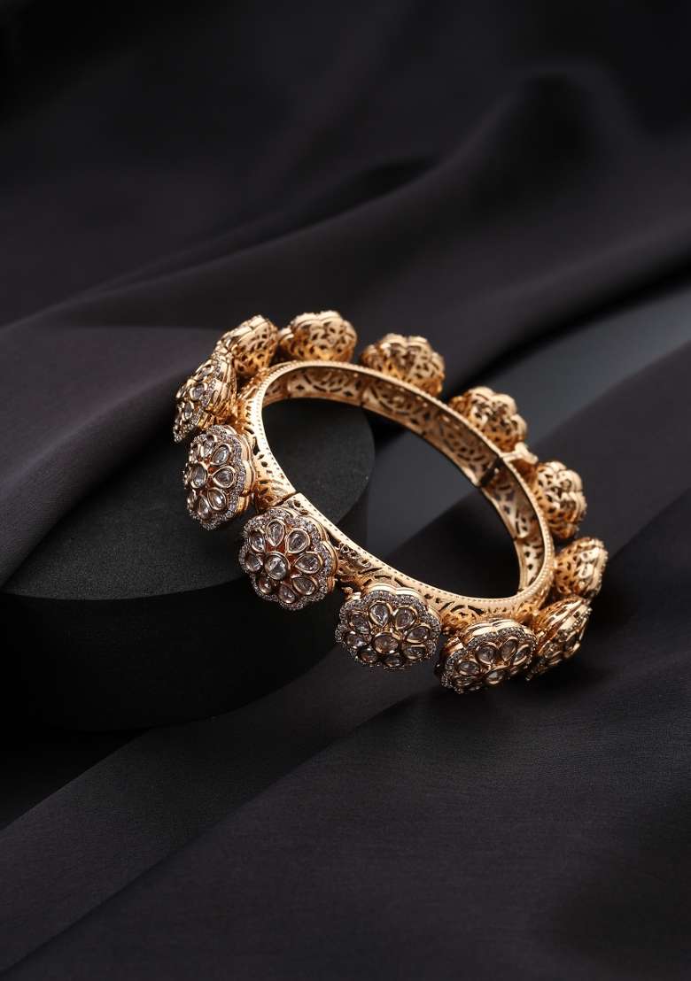 Rose Gold Polki Brass Bangle - Indya