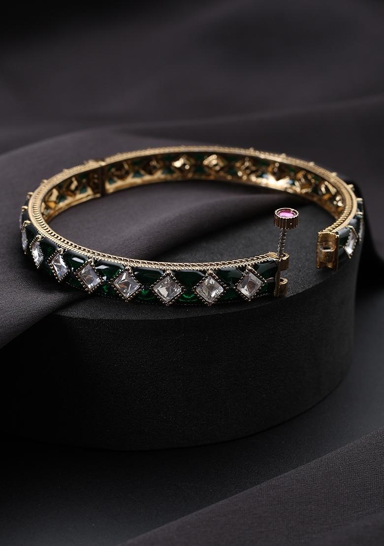 Green Polki Brass Bangle - Indya