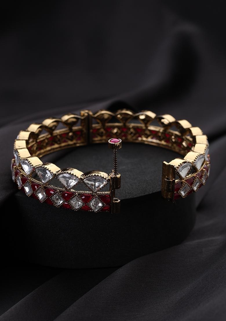 Red Polki Brass Bangle - Indya