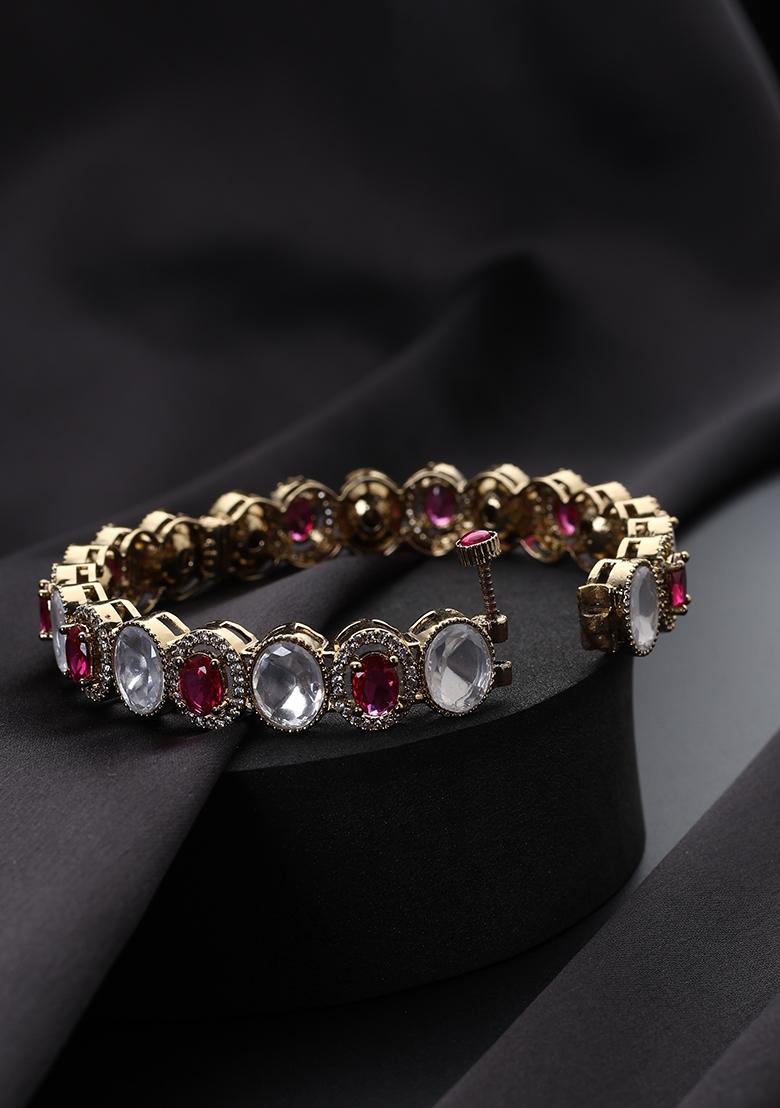 Red Polki Brass Bangle - Indya