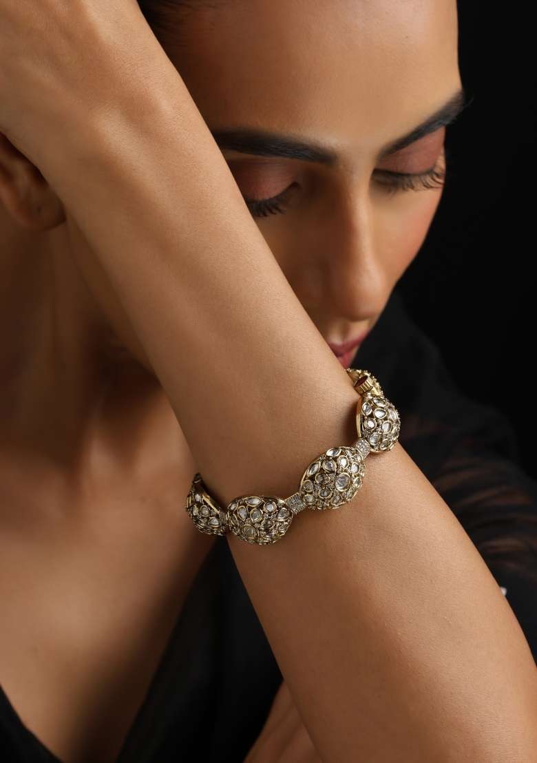 Gold Polki Brass Bangle - Indya