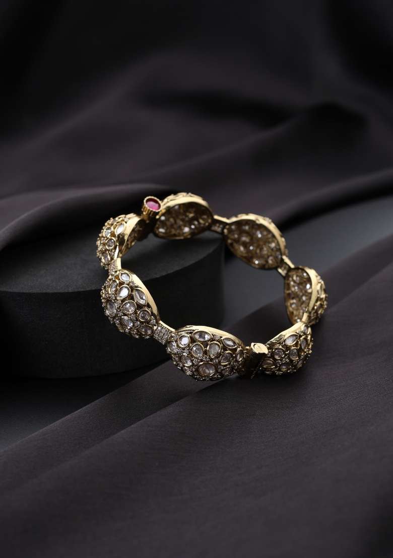Gold Polki Brass Bangle - Indya