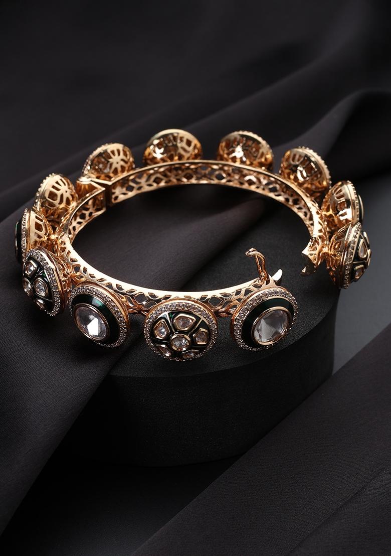 Green Polki Brass Bangle - Indya