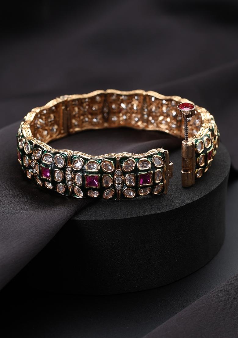 Multicolor Polki Brass Bangle - Indya