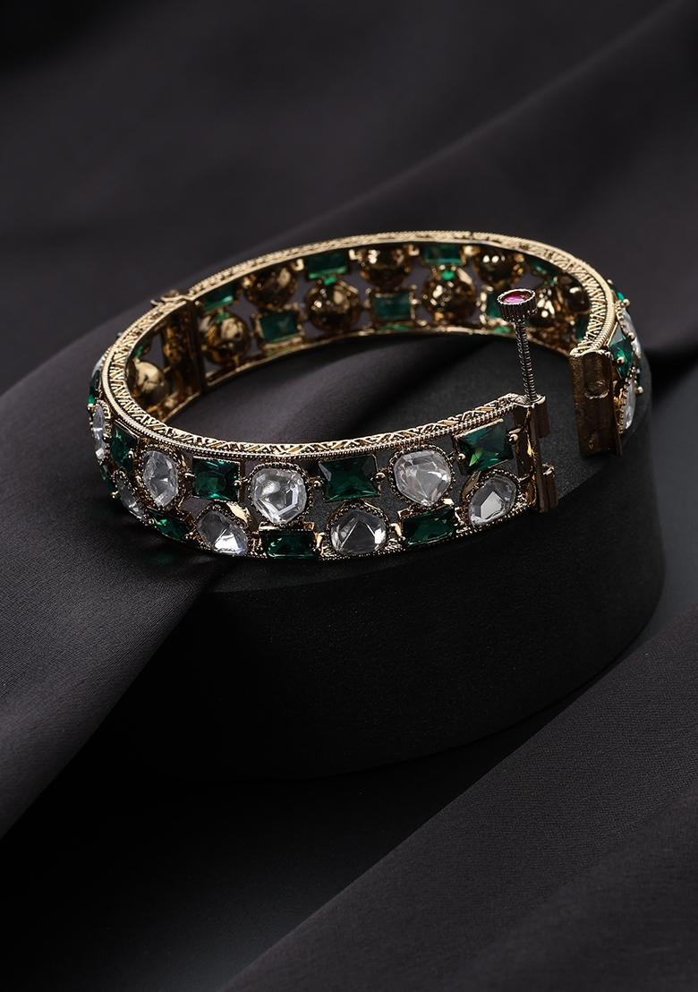 Green Polki Brass Bangle - Indya
