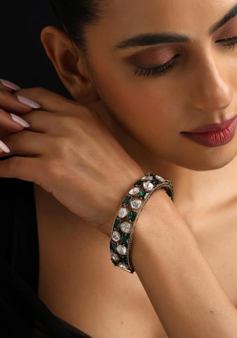 Green Polki Brass Bangle