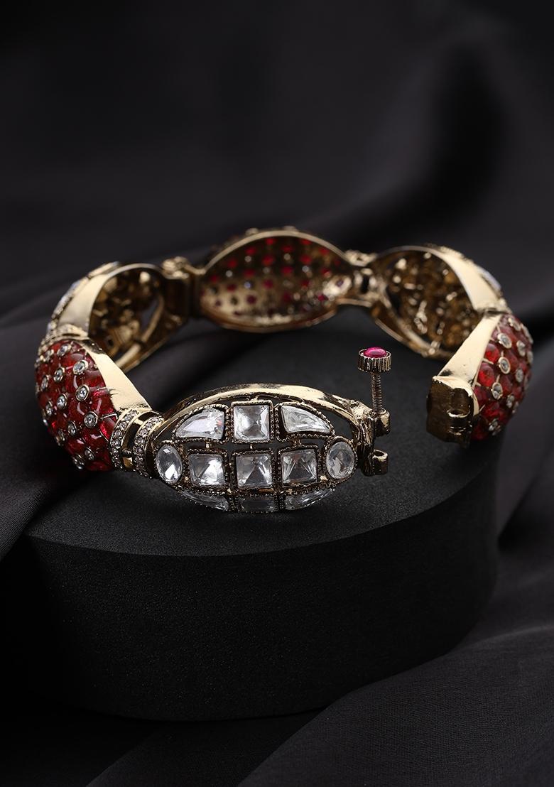 Red Polki Brass Bangle - Indya