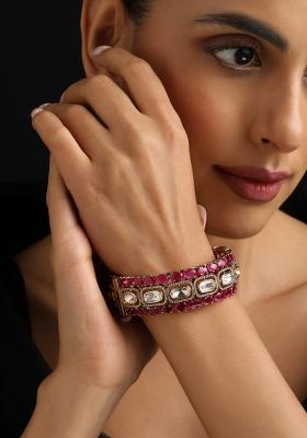 Red Polki Brass Bangle