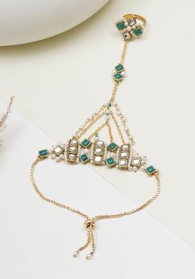 Green Glass Kundan Mixed Alloy Bracelet