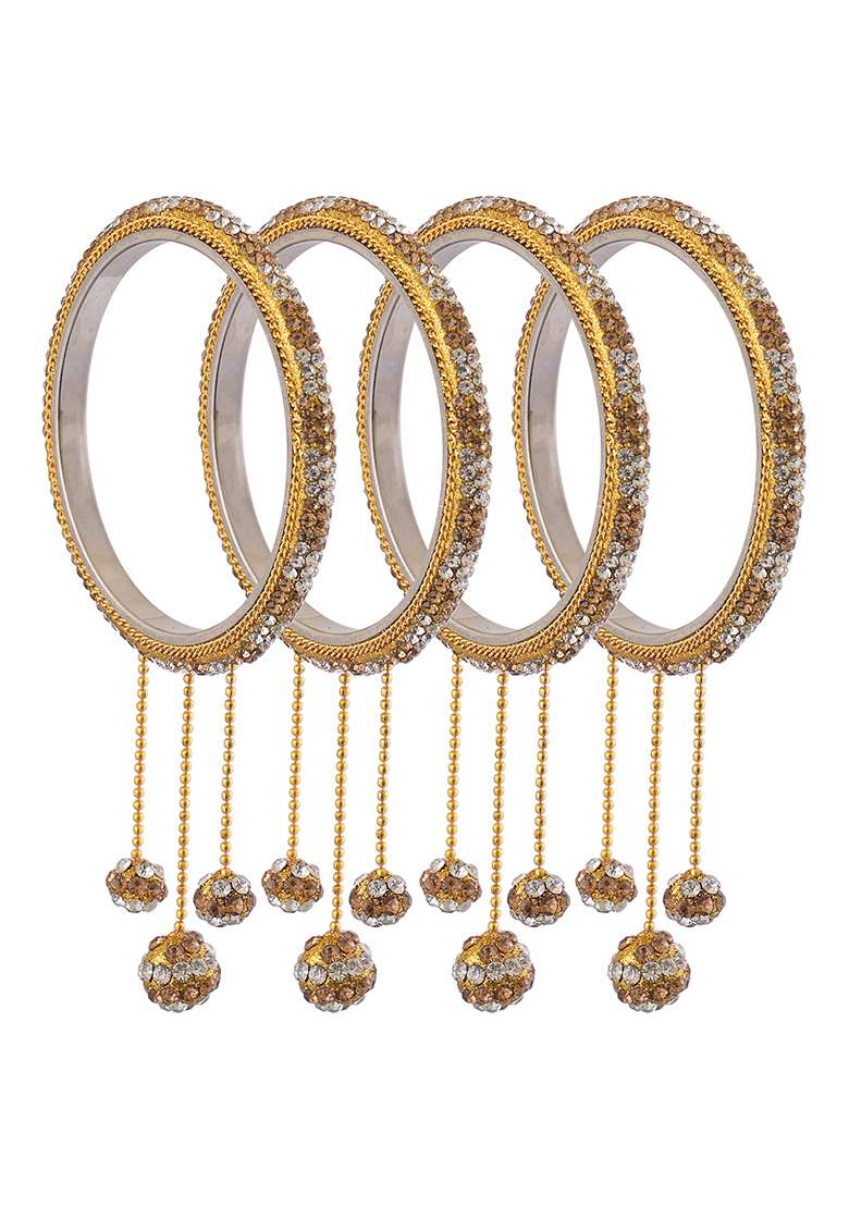 Golden Silver Designer Brass Zircon Hanging Design Bangles - Indya