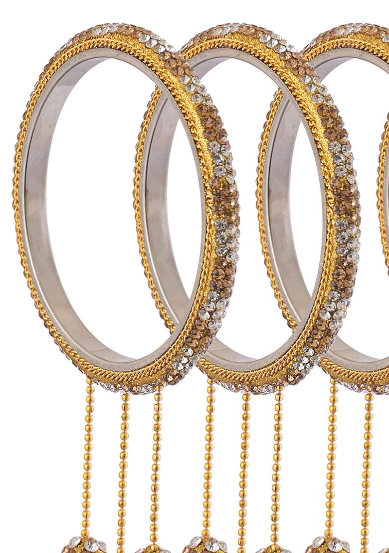 Golden Silver Designer Brass Zircon Hanging Design Bangles - Indya