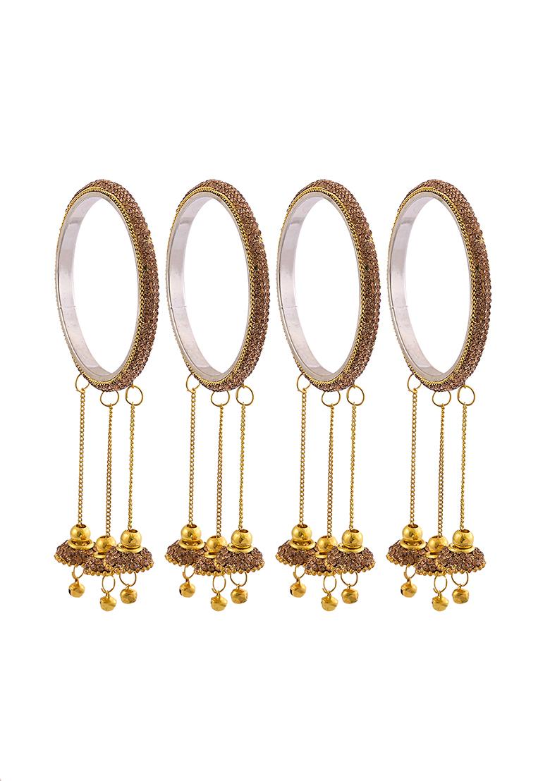 Golden Designer Brass Zircon Hanging Design Bangles - Indya