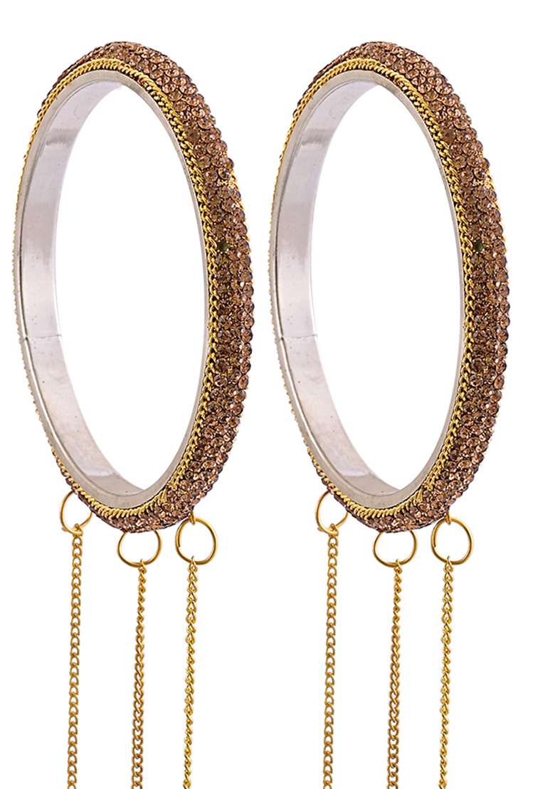 Golden Designer Brass Zircon Hanging Design Bangles - Indya