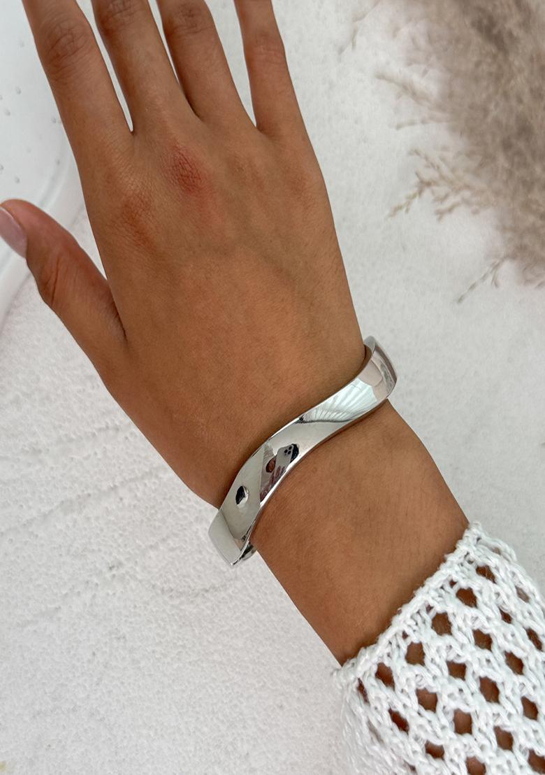 Silver Slip On Alloy Bracelet For Women - Indya