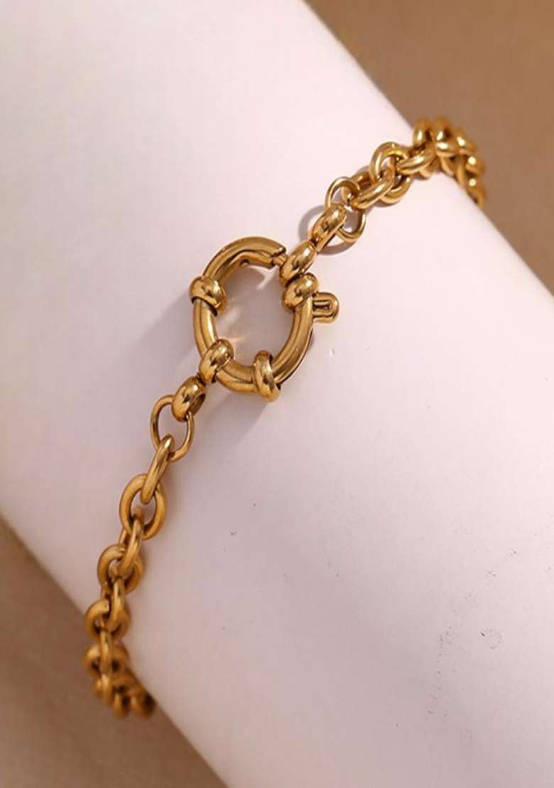 Gold Spring Ring 305 Stainless Steel Bracelet For Women - Indya