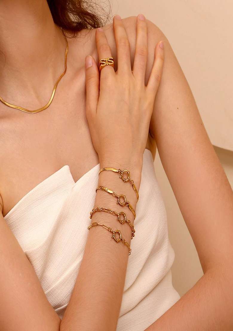 Gold Spring Ring 305 Stainless Steel Bracelet For Women - Indya