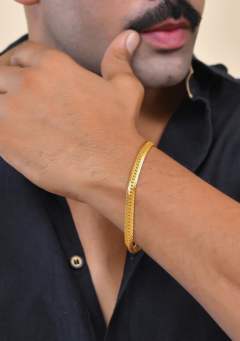 Men Stainless Steel Gold-Plated Handcrafted Bracelet - Indya