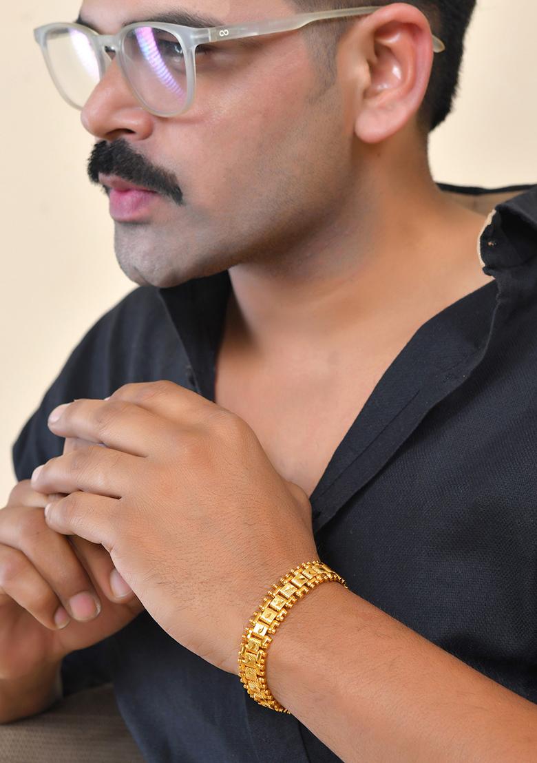 Gold Plated Handcrafted Stainless Steel Linked Bracelet For Men - Indya