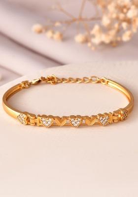 Women Gold Plated Heart Shaped Stone Studded Link Bracelet