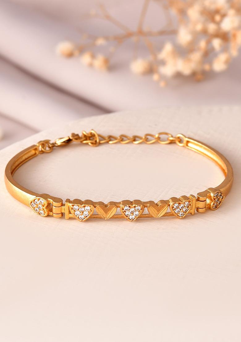 Women Gold Plated Heart Shaped Stone Studded Link Bracelet - Indya