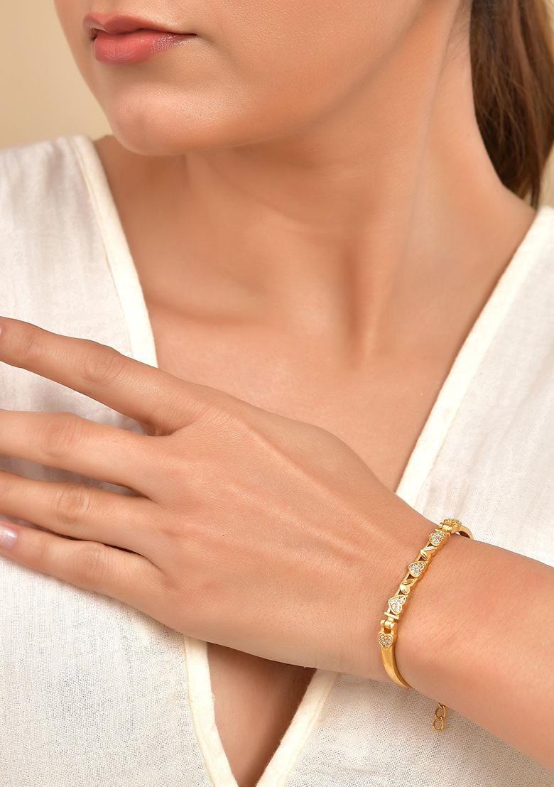 Women Gold Plated Heart Shaped Stone Studded Link Bracelet - Indya