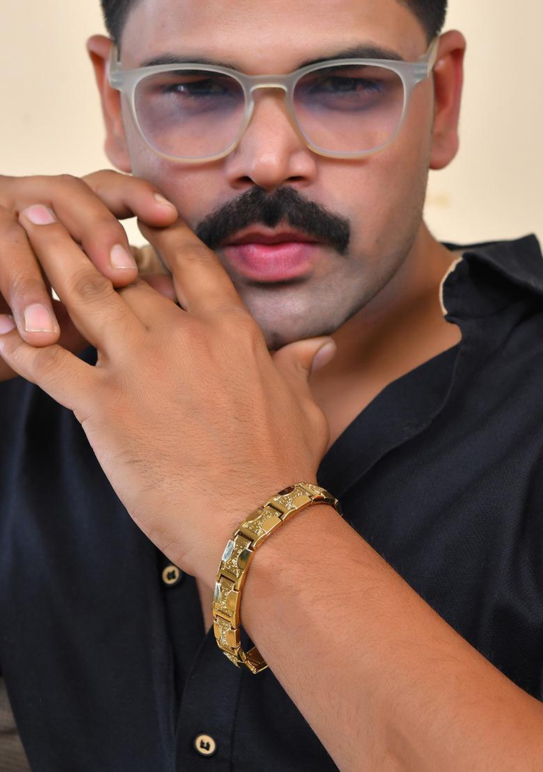 Men Gold Plated Designer Stainless Steel Bracelet - Indya