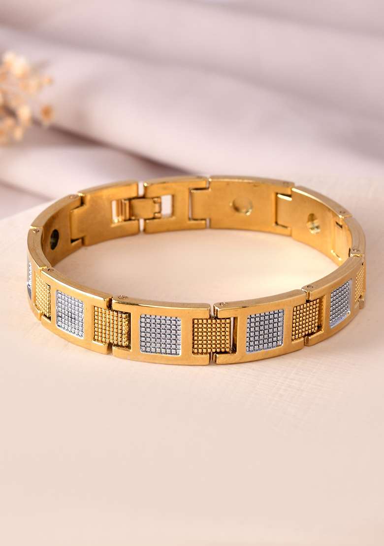 Men Dual Toned Stylish Stainless Steel Bracelet - Indya