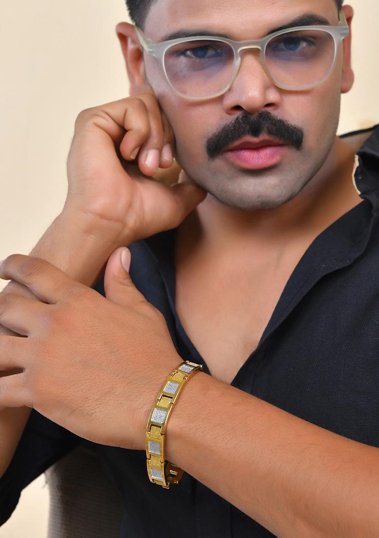 Men Dual Toned Stylish Stainless Steel Bracelet - Indya